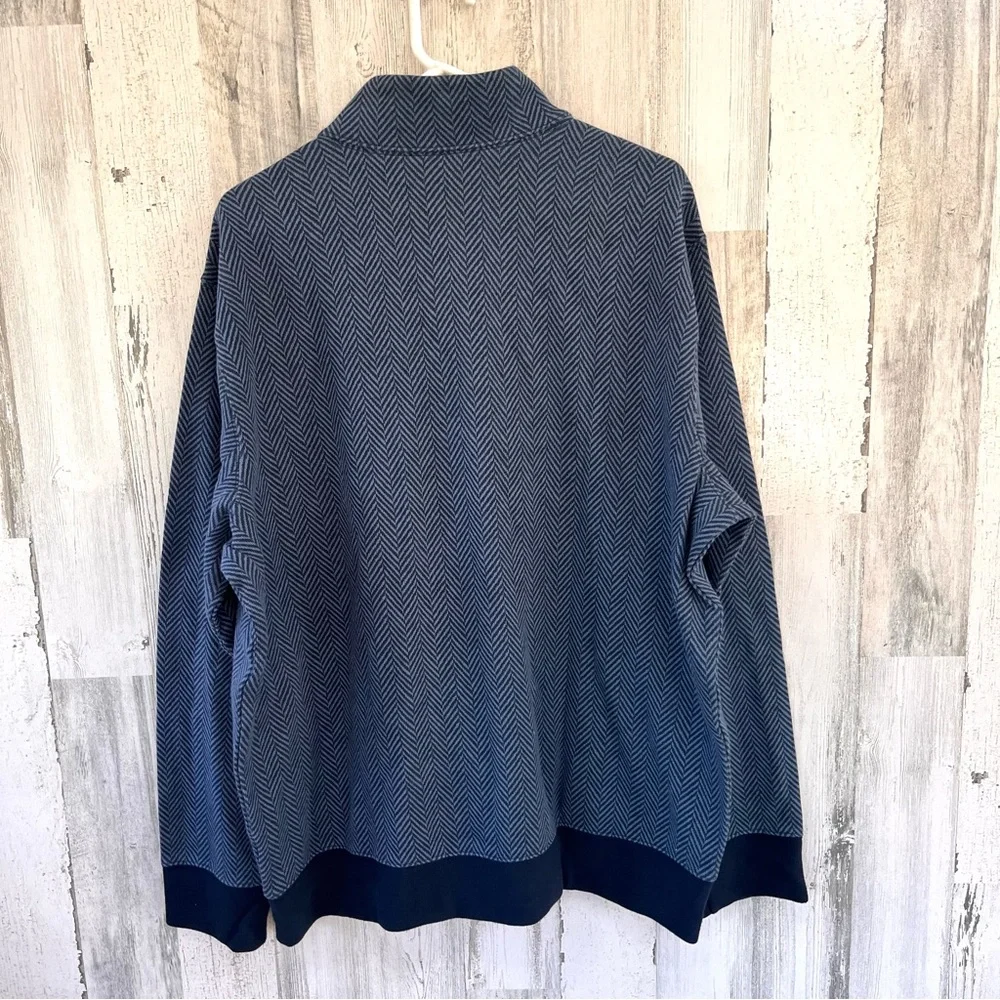Lands’ End Men’s Size XXL 59-52 Herringbone 1/4 Zip Pullover Sweater Blue/Navy